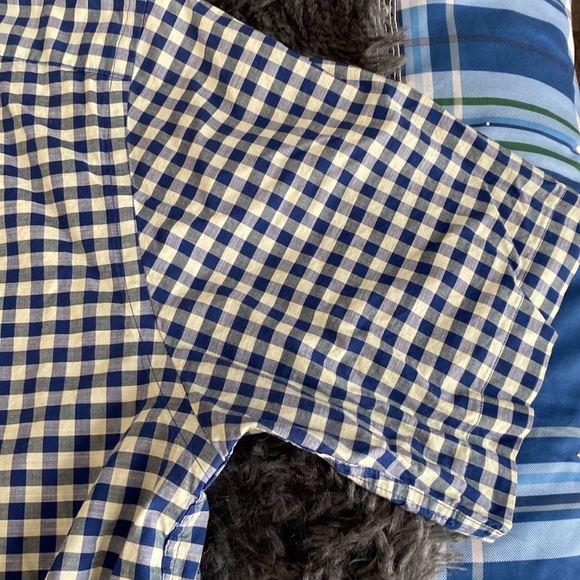 Daniel Crémieux navy pale yellow plaid checkered short-sleeve button down shirt - Picture 16 of 17